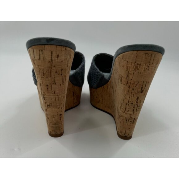 Veronica Beard Dali Woven Platform 8M Cork Wedge Sandals Blue Braided Leather - Picture 4 of 8